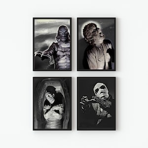 Classic Movie Monster Prints on Antique Dictionary Pages (Set of 4)