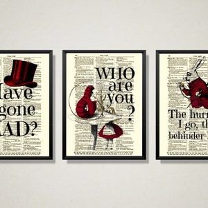 Alice In Wonderland Prints: Antique Dictionary Art, Mad Hatter, White Rabbit
