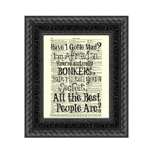 Alice in Wonderland Quote Print: Antique Dictionary Page Wall Art