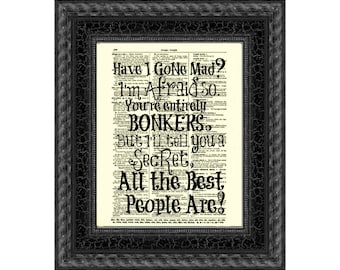 Alice in Wonderland Quote Print: Antique Dictionary Page Wall Art