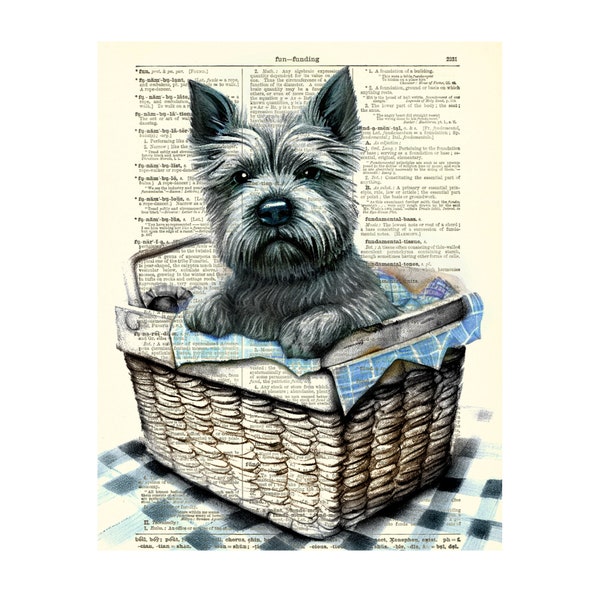 Wizard Of Oz Toto Printed On A 125+ Year Old Dictionary Page, Cairn Terrier Print, Fall Wall Art, Gift For Her, Halloween Decor,