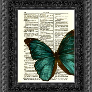 Emerald Green Butterfly Printed On An Antique Dictionary Page 125 Years Old, Blue Green Butterfly, Upcycled Art, Holiday Wall Decor image 8