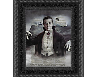 Dracula Art Print: Gothic Halloween Decor on Antique Dictionary Page