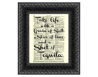 Tequila Quote Art Print: Funny Bar Sign on Antique Dictionary Page
