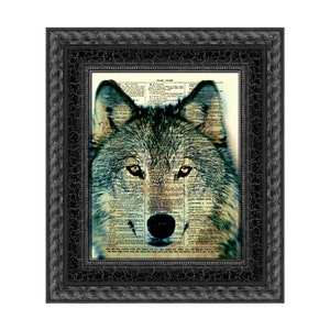 Wolf Print on an 1897 Antique Dictionary Page: Animal Lover Gift
