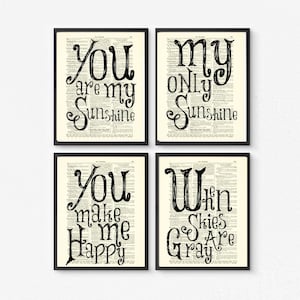 You Are My Sunshine Printed On An Antique 125+ Year Old Dictionary Pages, Cottagecore Decor, Farmhouse Style Rustic Wall Decor, Nursery Art