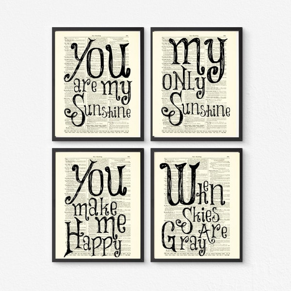 You Are My Sunshine Printed On An Antique 125+ Year Old Dictionary Pages, Cottagecore Decor, Farmhouse Style Rustic Wall Decor, Nursery Art