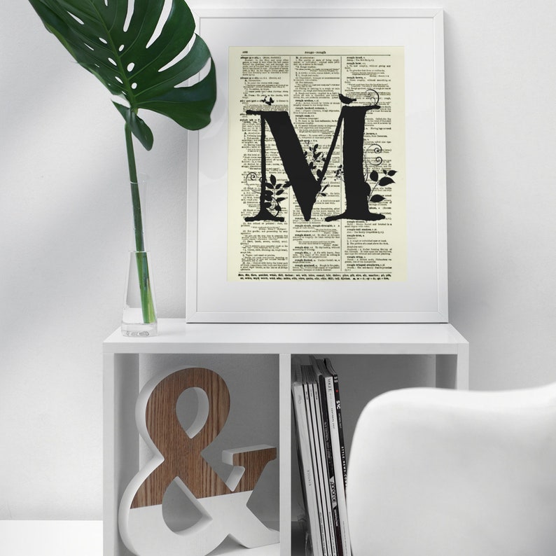 Initial M Printed On An Antique 1897 Dictionary Page, Wedding Sign, Nursery Decor, Dorm Room Wall Art, Thanksgiving Decor, Sustainable Art image 4