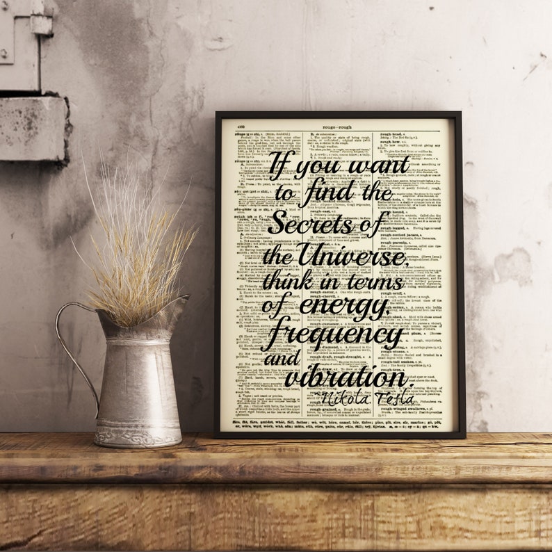 Nikola Tesla Quote Energy, Frequency, & Vibration Printed On An Antique 125 Year Old Dictionary Page, Dark Academia, Literary Aesthetic image 6