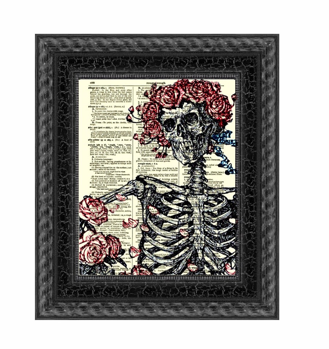 Skeleton & Roses Dictionary Art Print: Gothic Halloween Decor - Etsy
