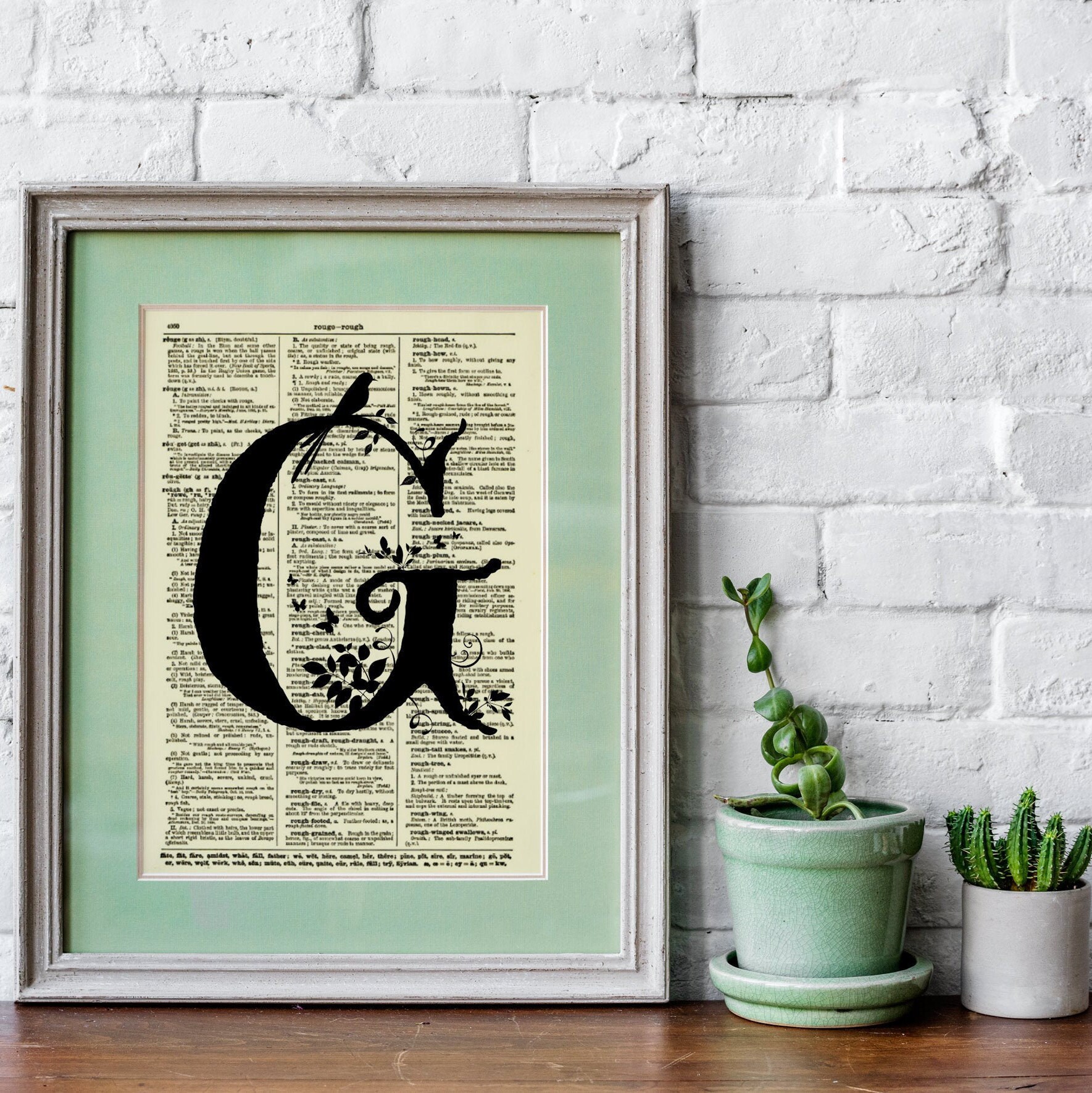 Letter G Modern Monogram on an 1897 Dictionary Page Art Print, Monogram ...