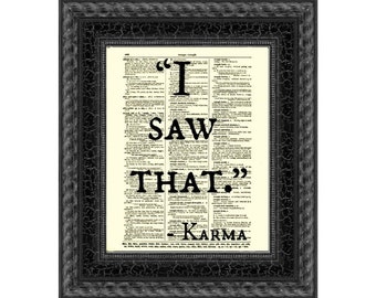 Karma Quote Antique Dictionary Art Print: Funny Home Decor
