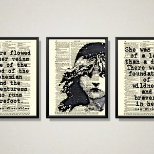 Les Miserables Kunst Gedruckt Auf Antiken Wörterbuch Seiten, Kunstdrucke Von Victor Hugos Cosette Druck Trio, Literatur & Broadway Klassenzimmer Dekoration