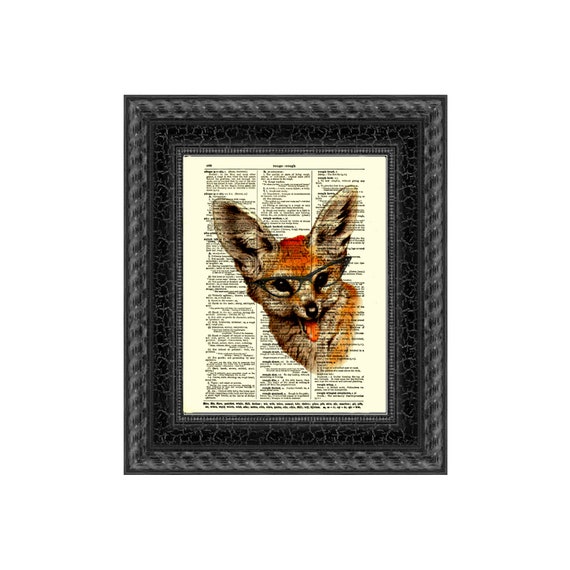 Funny Fennec Fox Art Printed On An Antique Dictionary Page