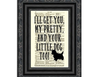 Antique Dictionary Page Printed With The Wizard Of Oz Quote, "I'll Get You My Pretty", Halloween Decor, Party Decor, Black Gothic Art