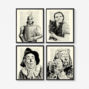125+ Year Old Antique Dictionary Pages With Wizard Of Oz Portraits, 4 Set, Dorothy & Toto, The Tin Man, Cowardly Lion, Scarecrow, Halloween