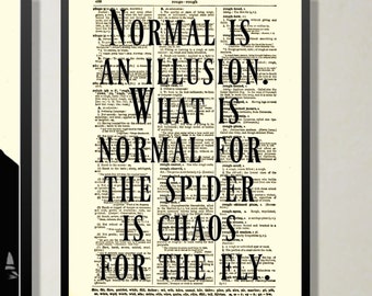 Addams Family Normal Is An Illusion Quote Printed On Antique Dictionary Page