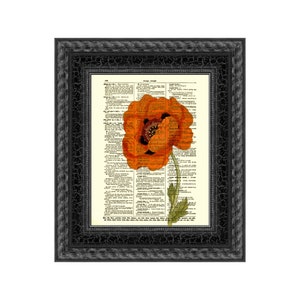 Red Poppy Printed On An Antique Dictionary Page, Cottagecore Wall Art, Botanical Decor, Bright Wall Art