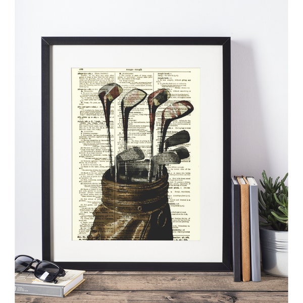 Antique Dictionary Page Printed With A Golf Bag And Clubs Illustration Gift For Dad Man Cave Decor Golf Gifts For Men Home Office Wall Art