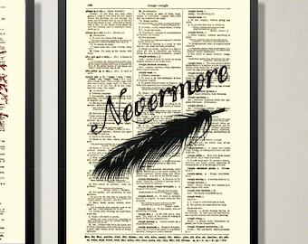 Edgar Allan Poe Nevermore Artwork Printed On An Antique Dictionary Page