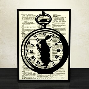 Alice in Wonderland Print: White Rabbit Pocket Watch on 1897 Dictionary Page