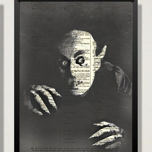 Nosferatu Portrait Printed On Upcycled Antique Dictionary Pages, Vampire Goth Home Decor, Horror Lover Gift, Memento Mori Art