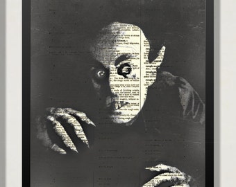 Nosferatu Portrait Print, Upcycled Antique Dictionary Art
