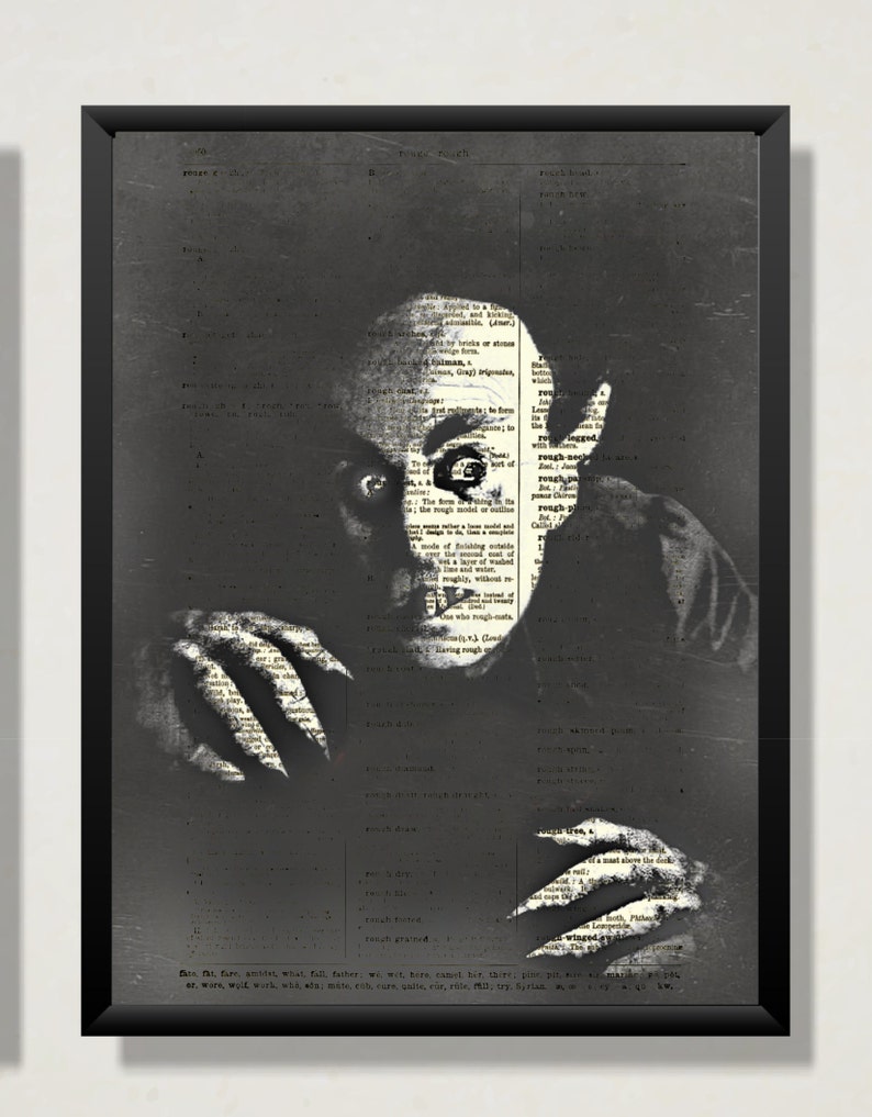 Nosferatu Portrait Print, Upcycled Antique Dictionary Art