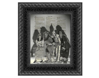 Wizard of Oz Art Printed On An Antique Dictionary Page Dorothy, Cowardly Lion, Tin Man, Scarecrow, Halloween Decor, Dark Goth Decor