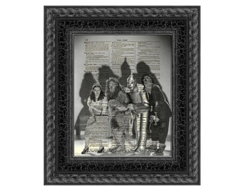Zauberer von Oz Kunst Gedruckt Auf Einer Antiken Wörterbuch Seite Dorothy, feiger Löwe, Blechmann, Vogelscheuche, Halloween Dekor, Dark Goth Dekor