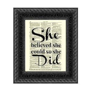 Antique Dictionary Art Print: She Believed She Could Quote, Dark Academia Decor