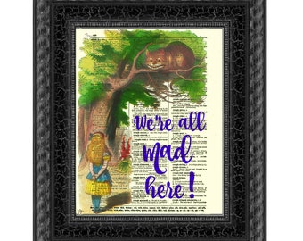 Alice in Wonderland Print: Mad Hatter Tea Party, Antique Dictionary Art
