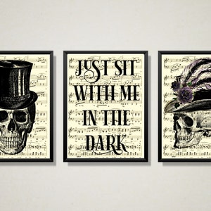 Skull Couple Print: Gothic Home Decor on Antique Music Page