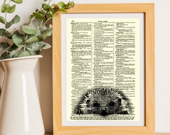 Sleepy Hedgehog Art Print On An Antique Dictionary Page