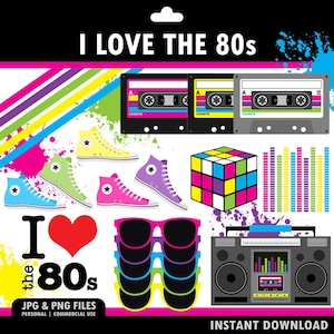 I Love the 80s Clipart - 80s Clipart - Clipart - 80s Clipart Set - Digital