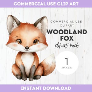 Clipart aquarelle renard des bois, Image unique, chambre d'enfant, clipart, Shower de bébé neutre, usage commercial, téléchargement immédiat, PNG