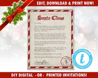 DIY Editable Letter From Santa - Easy - Santa Letter - North Pole Letter, Editable Template, Templett [id:123711]