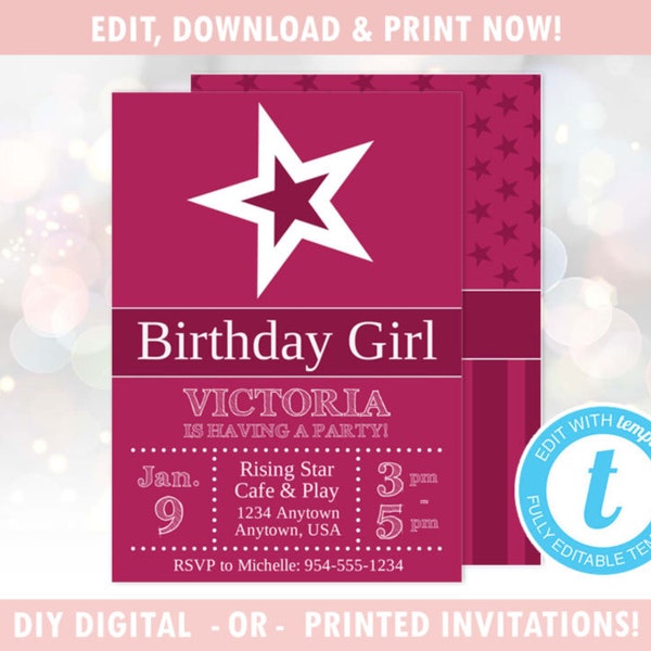 Star Birthday Party Invitation (Digital - DIY) Instant Download, Editable Template, Templett [id:5597035]