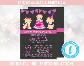 Puppy Party Birthday Party Invitation (Digital - DIY) Instant Download, Editable Template, Templett [id:934154]