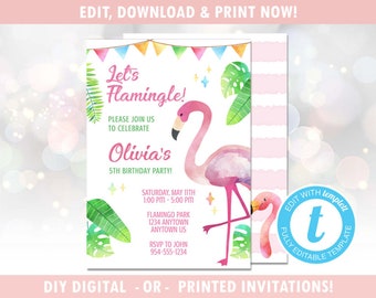 Flamingo Birthday Party Invitation (Digital - DIY) Instant Download, Editable Template, Templett [id:20636394]