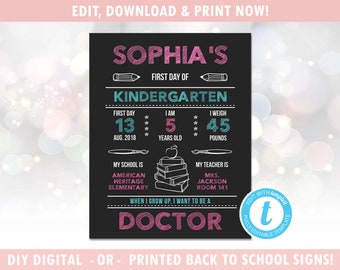 First Day of School Sign - First Day of School Chalkboard - 1st Day of School Sign - Instant Download, Editable Template [id:552578]