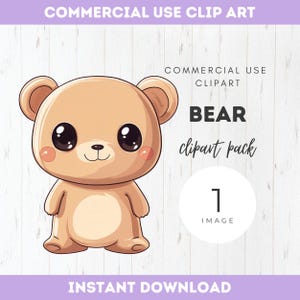 Bear Clipart, Single Image, Nursery, Clip art, Neutral Baby Shower, Commercial Use, Instant Download, Teddy Bear, Kawaii, Chibi, PNG