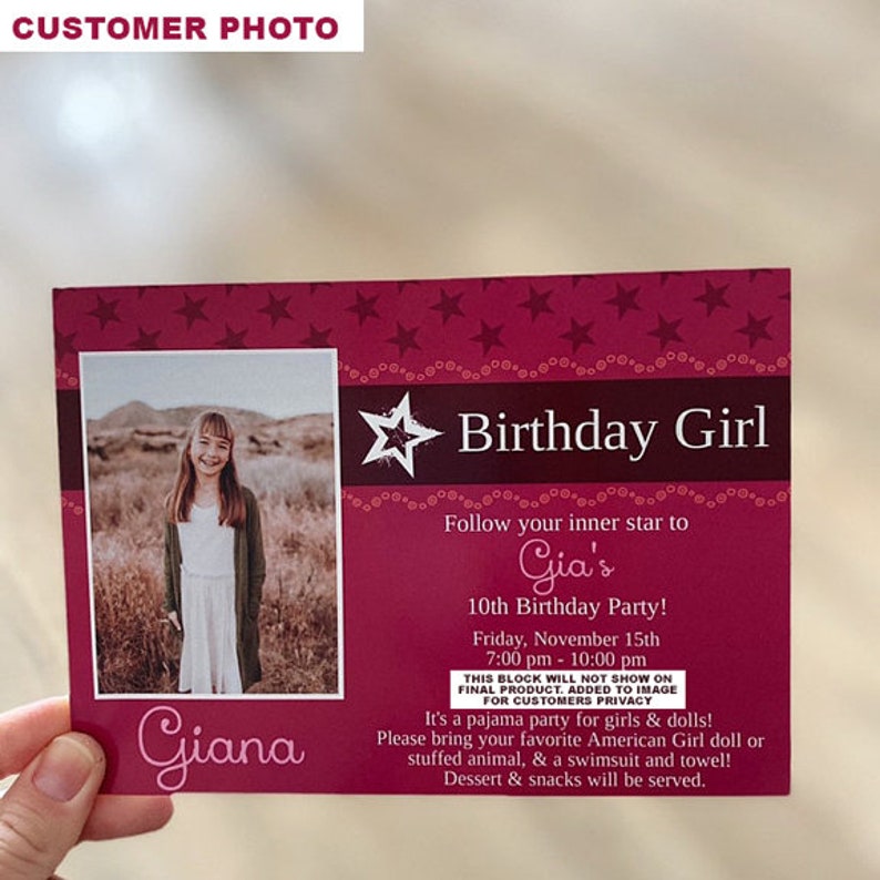 Star Birthday Girl Birthday Party Invitation with Photo Digital DIY Instant Download, Editable Template, Templett id:123664 image 4