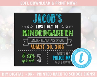 First Day of School Sign - First Day of School Chalkboard - 1st Day of School Sign - Instant Download, Editable Template [id:324212]