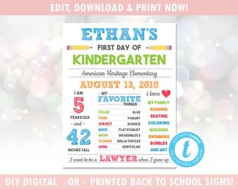 First Day of School Sign - First Day of School Chalkboard - 1st Day of School Sign - Instant Download, Editable Template [id:579977]