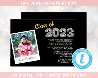 Graduation Invitation / Announcement with Photo - (Digital - DIY) Instant Download, Editable Template, Templett [id:1422333]