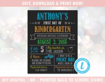 First Day of School Sign - First Day of School Chalkboard - 1st Day of School Sign - Instant Download, Editable Template [id:547269]