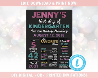 First Day of School Sign - First Day of School Chalkboard - 1st Day of School Sign - Instant Download, Editable Template [id:552878]