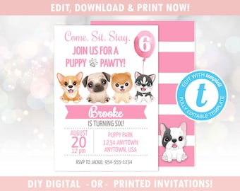 Puppy Party Birthday Party Invitation (Digital - DIY) Instant Download, Editable Template, Templett [id:13487729]