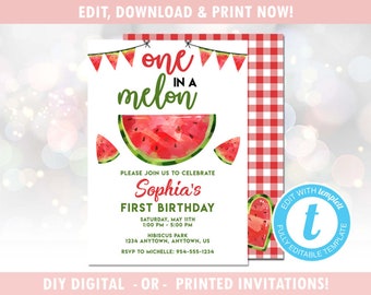 Watermelon Birthday Party Invitation (Digital - DIY) Instant Download, Editable Template, Templett [id:20635951]